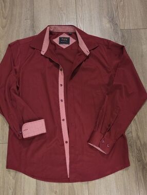 THE FLEXX Men's Burgundy Dress Shirt with Pink Contrast Trim